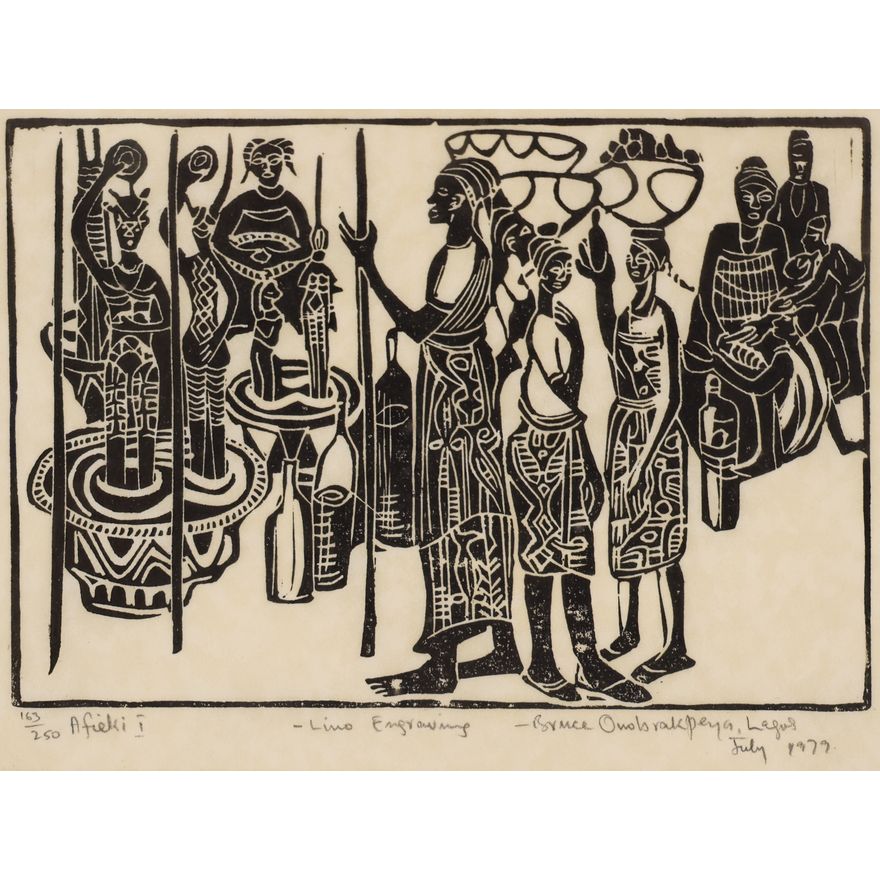 Bruce Onobrakpeya ''Afieki I'' 1979 Linocut