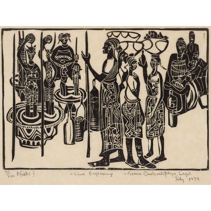 Bruce Onobrakpeya ''Afieki I'' 1979 Linocut