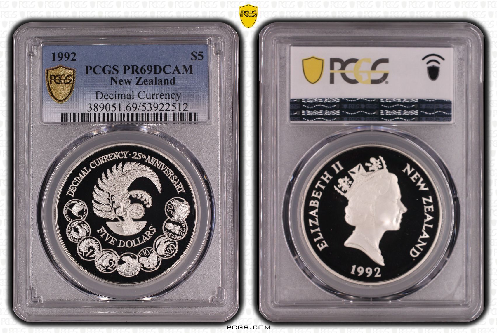 New Zealand , Decimal Currency, 8/0, Five Dollar, 1992, PCGS PR69DCAM