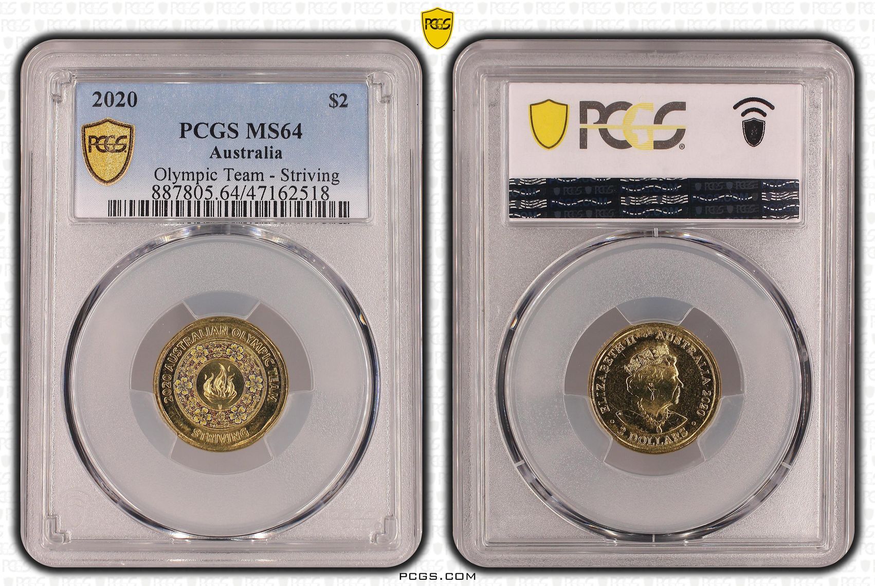 Elizabeth II, Olympic Team - Striving, Two Dollar, 2020, PCGS MS64