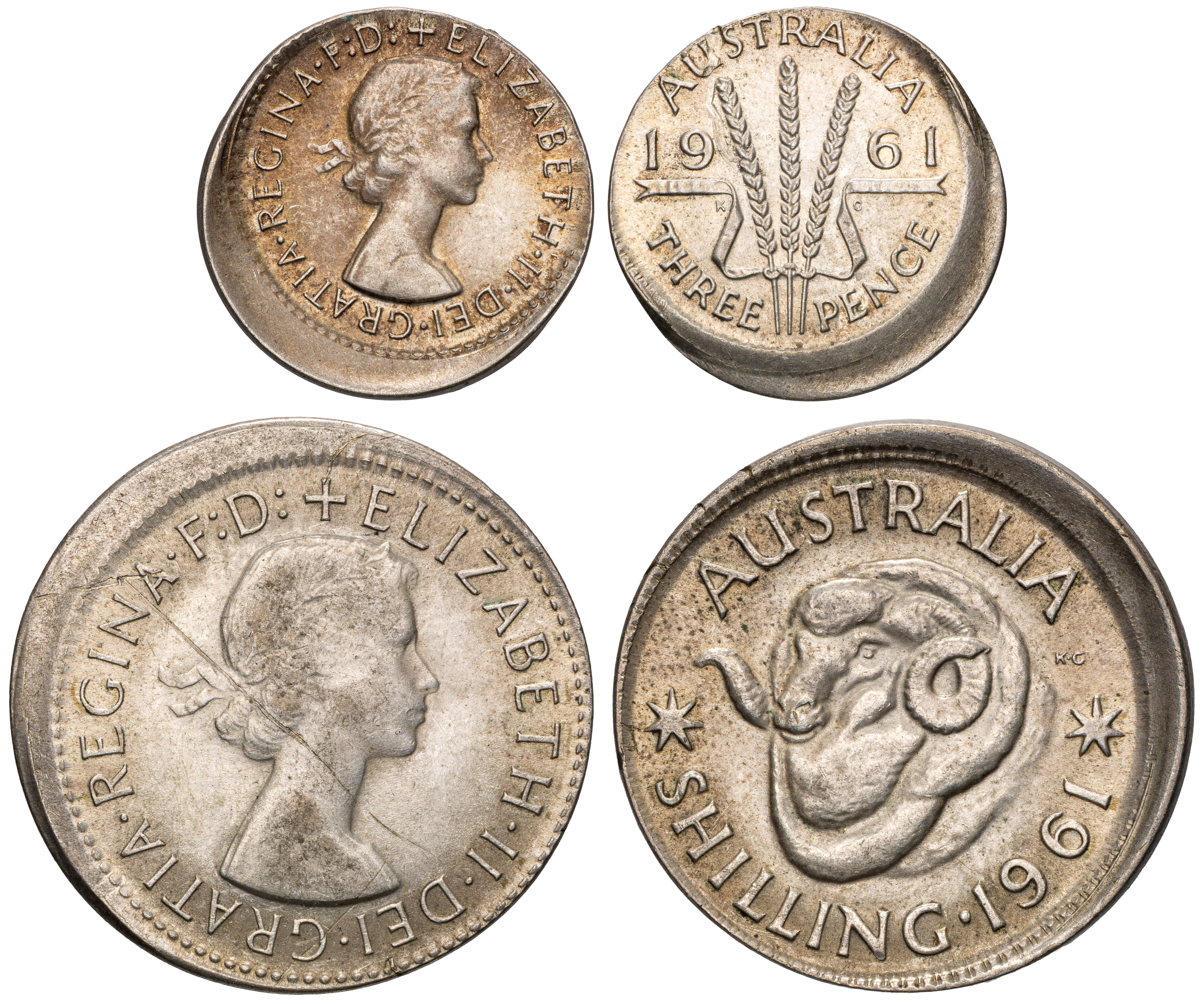 164 · Elizabeth II, Threepence - Shilling, 1961, gVF
