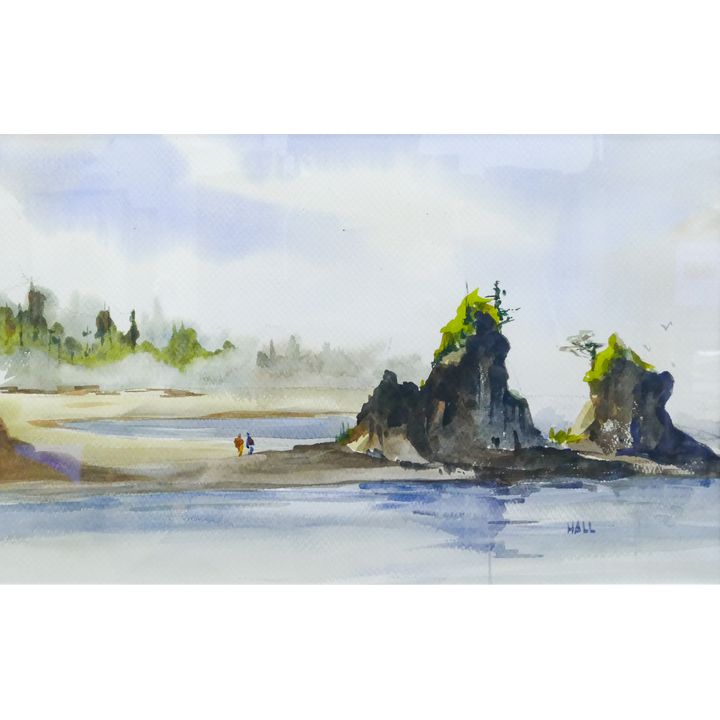 Owen Hall (20th Cent. WA) ''Coastline'' Watercolor Framed