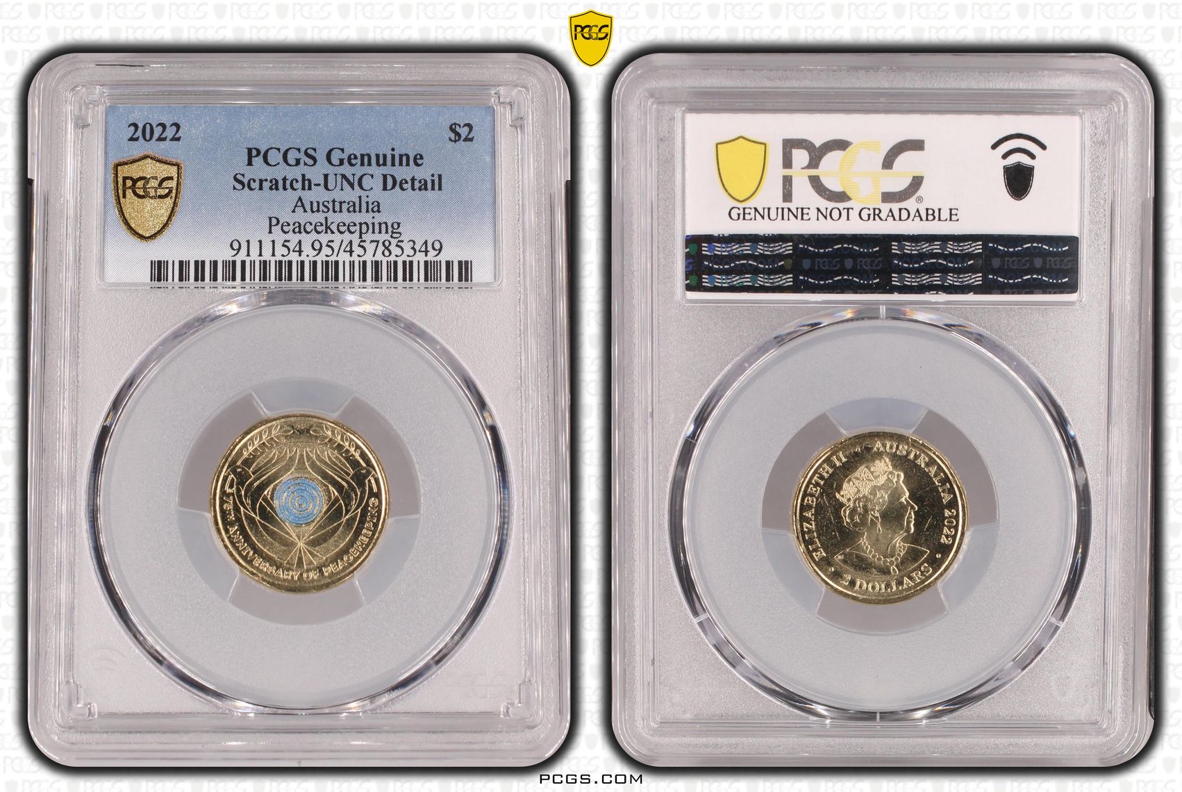 Elizabeth II, Peacekeeping - Colorized , Two Dollar, 2022, PCGS Genuine - UNC Details (95 - Scratch)