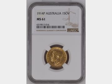 1914 GEORGE V PERTH MINT GOLD SOVEREIGN MS61