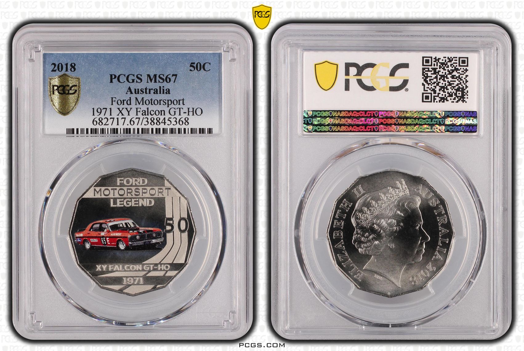 2018 Australia Fifty Cent, 50c Ford Motorsport - 1971 XY Falcon GT-HO PCGS - MS67 -368