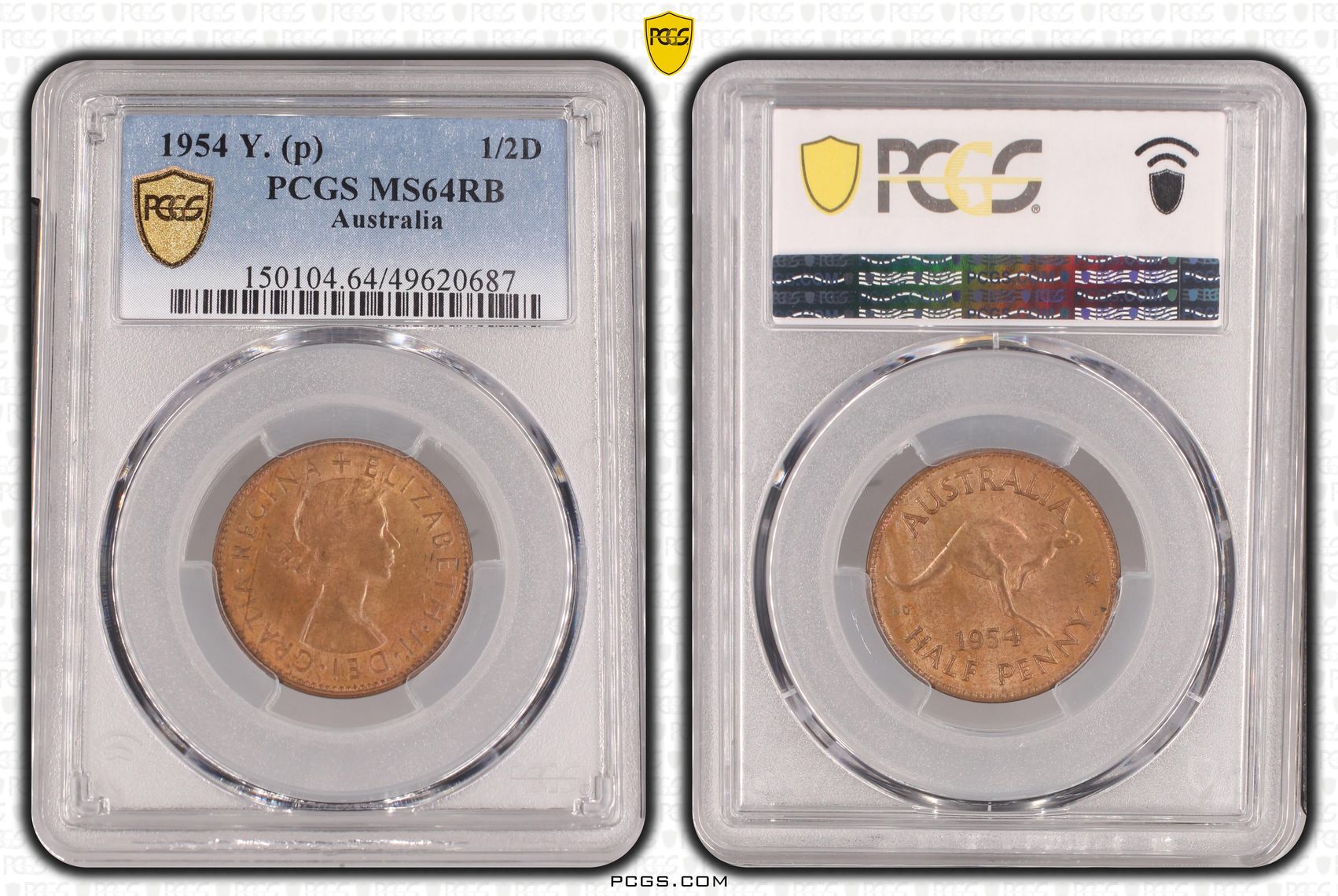Elizabeth II, Halfpenny, 1954, PCGS MS64RB