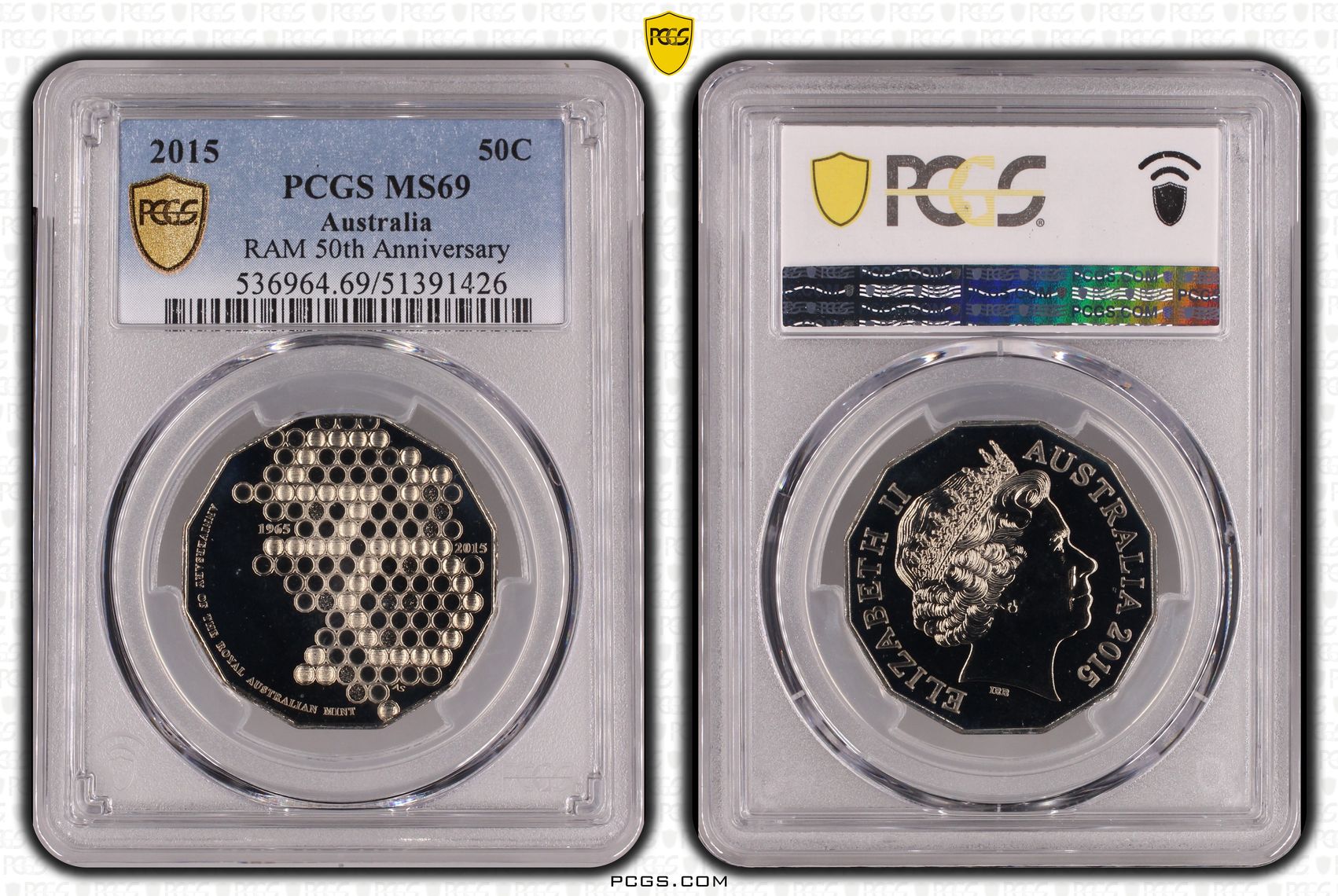 RAM 50th Anniversary, Fifty Cent, 2015, PCGS MS69