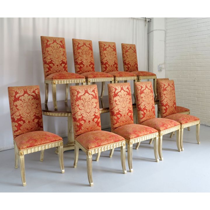PAINTED DINING TABLE AND SET OF 10 CHAIRS