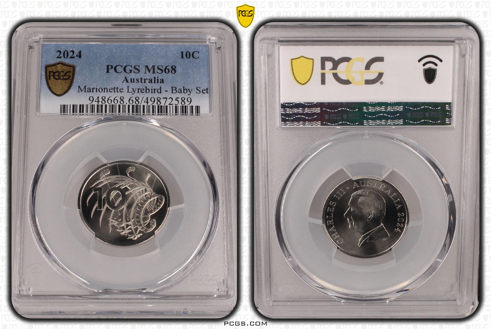 137 · Charles III, Marionette Lyrebird - Baby Set  POP 5/0, Ten Cent, 2024, PCGS MS68