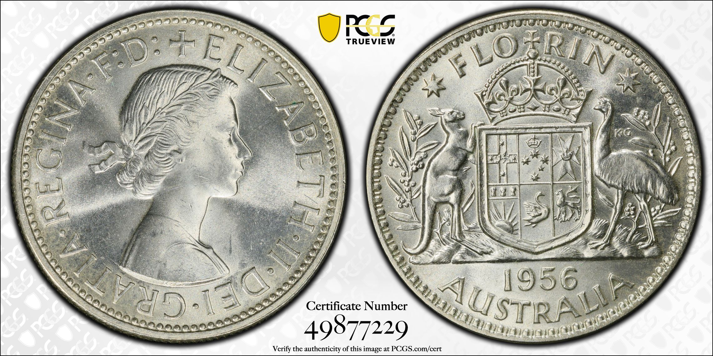Elizabeth II, , Florin, 1956(m), PCGS MS63