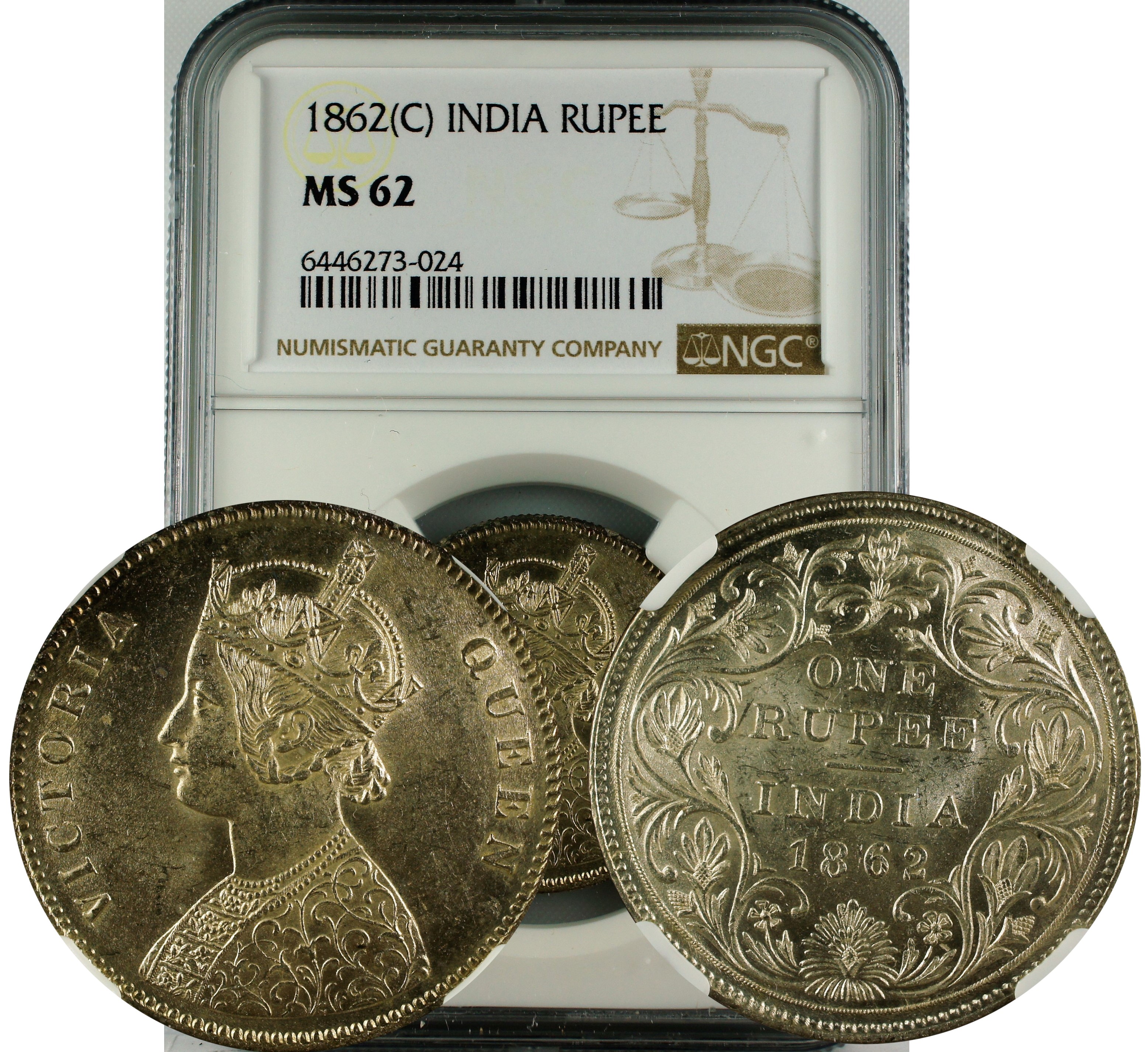 1862 C INDIA RUPEE MS62