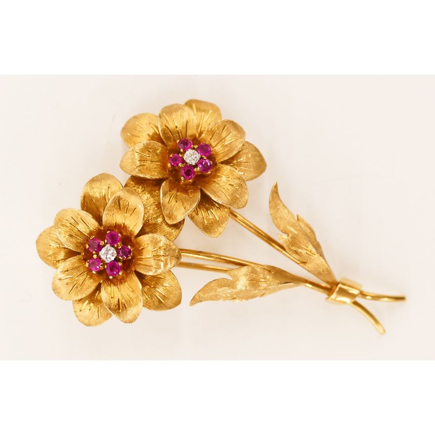Tiffany & Co. 18k Ruby & Diamond Floral Brooch
