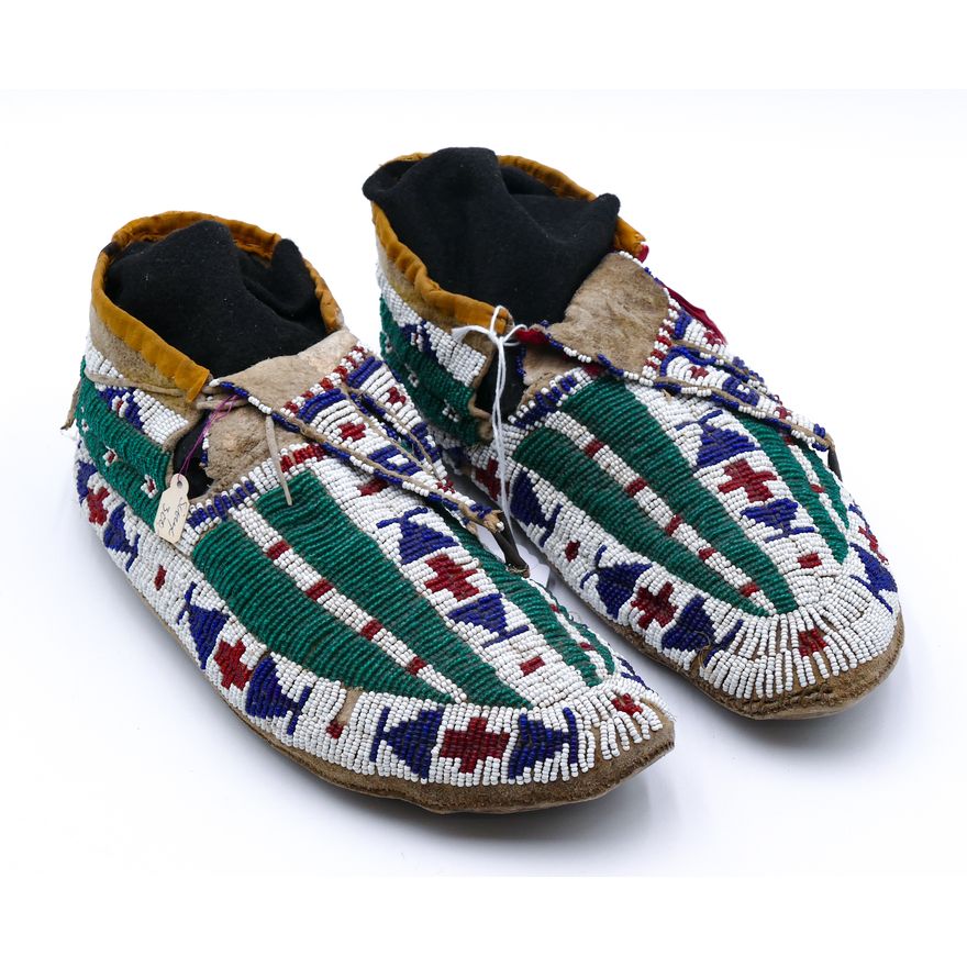 Pair Antique Sioux Plains Beaded Moccasins