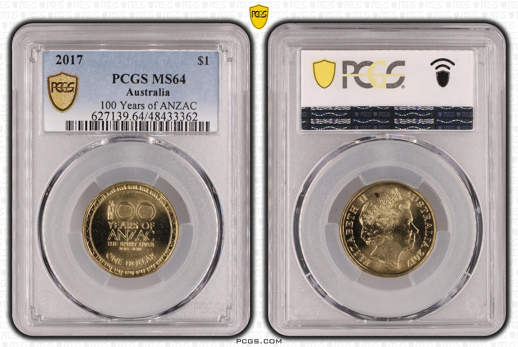 Elizabeth II, 100 Years of ANZAC, One Dollar, 2017, PCGS MS64