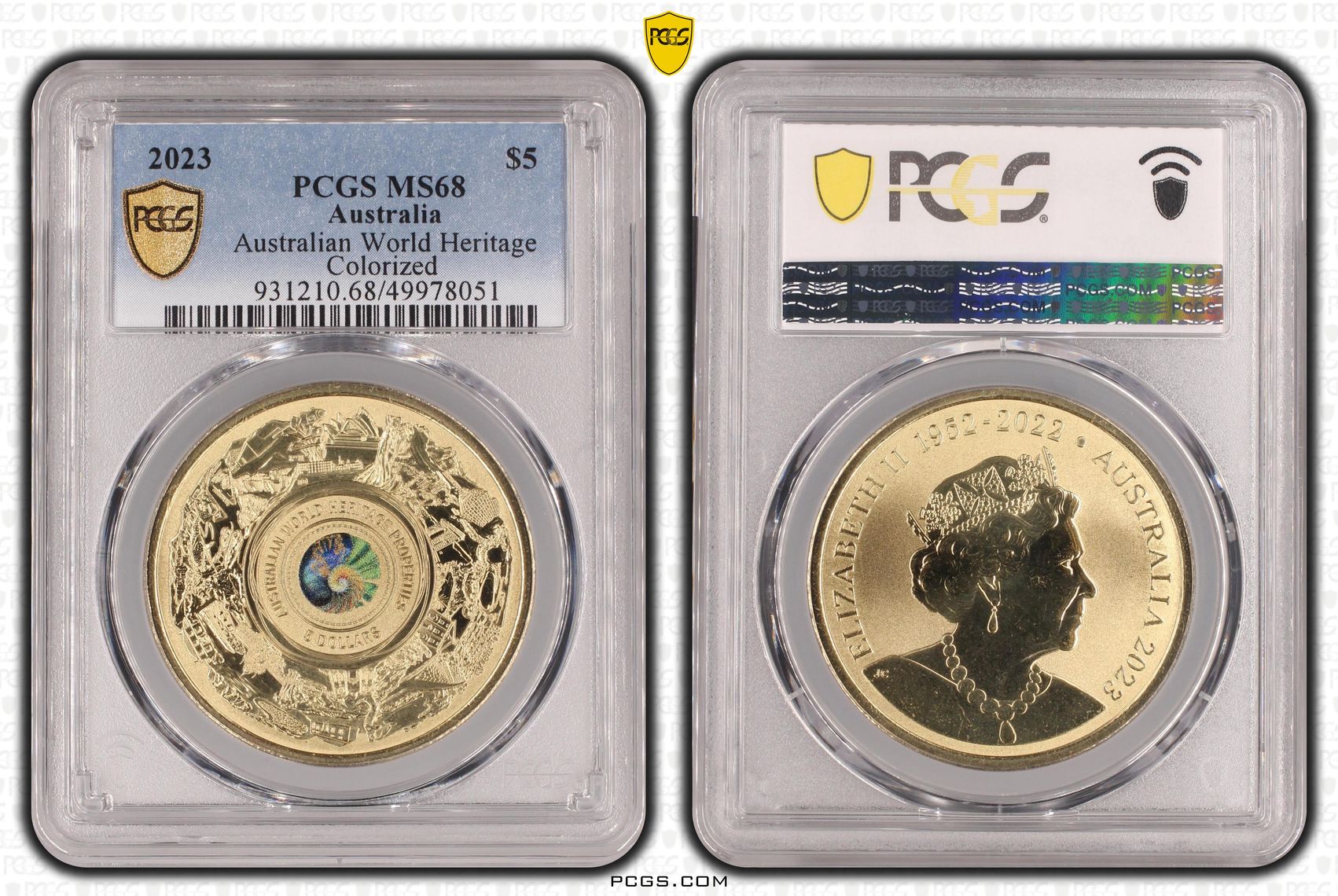 Australian World Heritage Colorized , Five Dollar, 2023, PCGS MS68