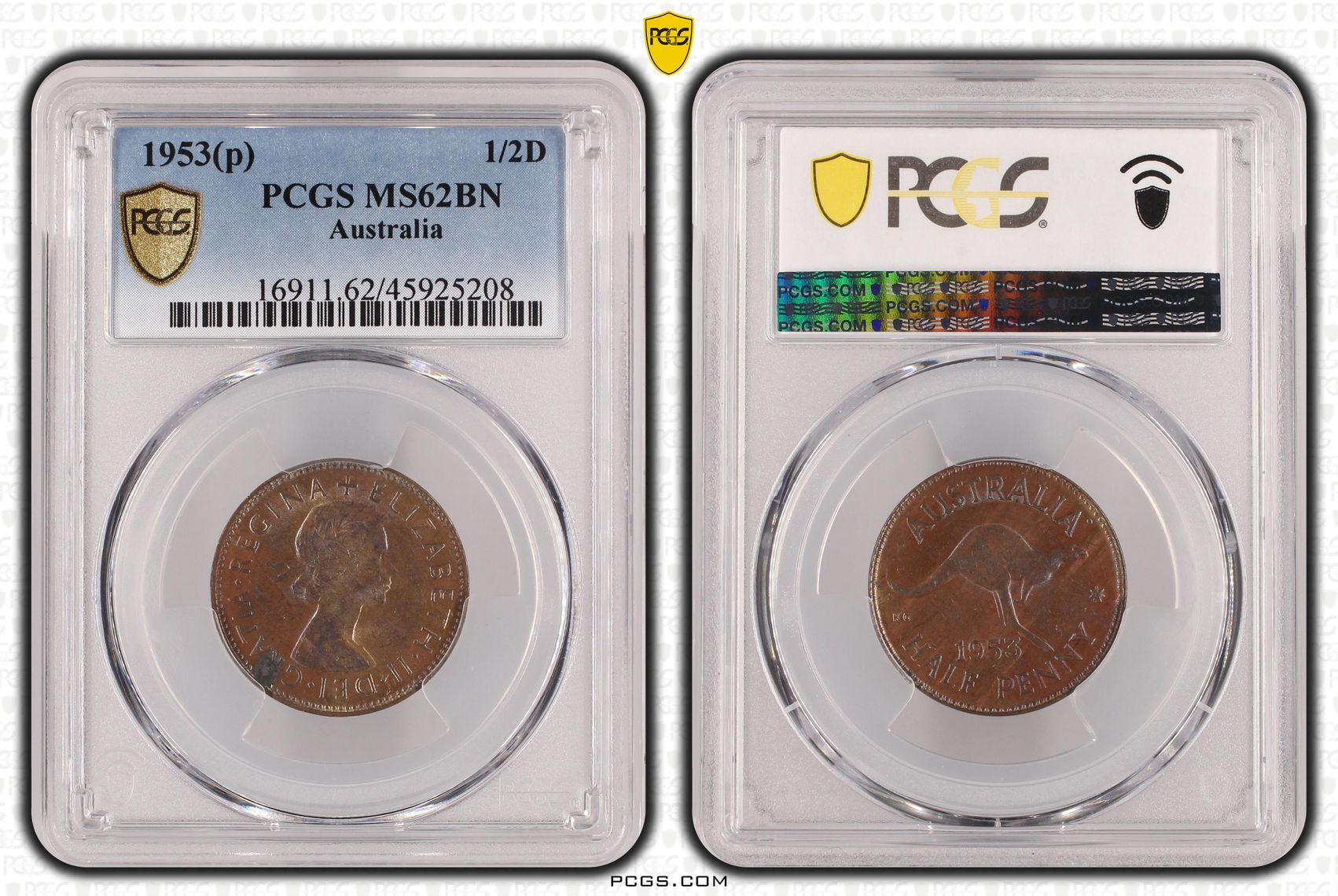 1953(p) Australia Half Penny PCGS - MS62BN -208