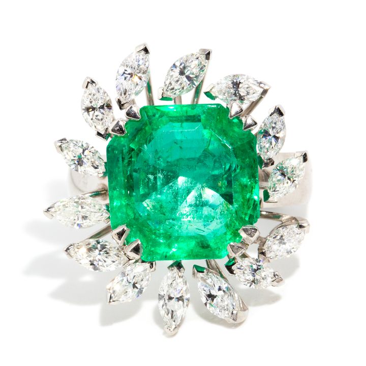 12.64 Carat Emerald & 2.51 Carat Diamond Platinum Ring