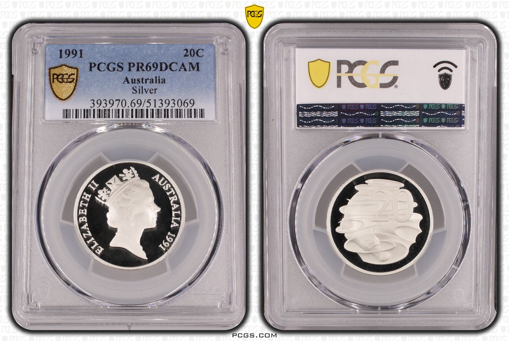 Elizabeth II, Silver, Twenty Cent, 1991, PCGS PR69DCAM