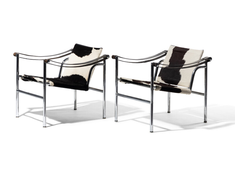 Charlotte Perriand, Pierre Jeanneret and Le Corbusier
(French, 1903-1999 | Swiss, 1896-1967 | Swiss-French, 1887-1965)
Pair of Ponyskin LC1 Basculant Chairs Cassina, Italy