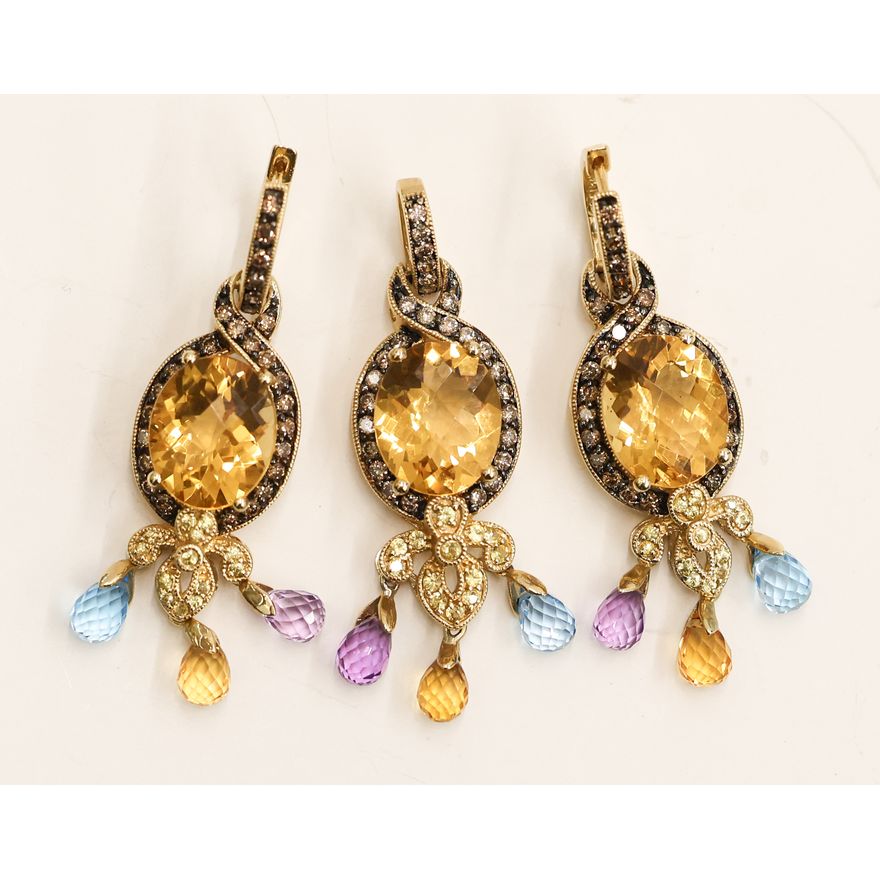 Carlo Viani 14k Citrine Diamond Earrings & Pendant
