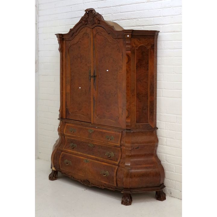 DUTCH WALNUT VENEERED BOMBE TWO-DOOR CABINET
