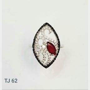 STERLING SILVER RED MARQUISE CUT RING WITH CUBICS