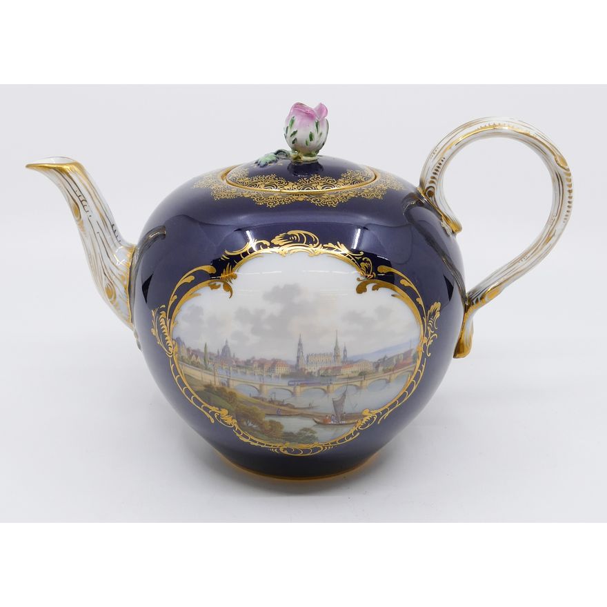 Meissen 'View of Dresden' Handpainted Cobalt Porcelain Teapot