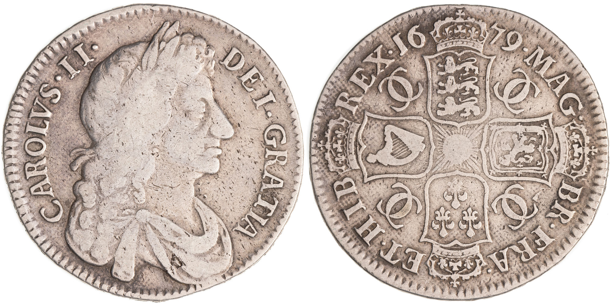 Great Britain, Charles II, Fourth Bust, Half Crown, 1679, aFine