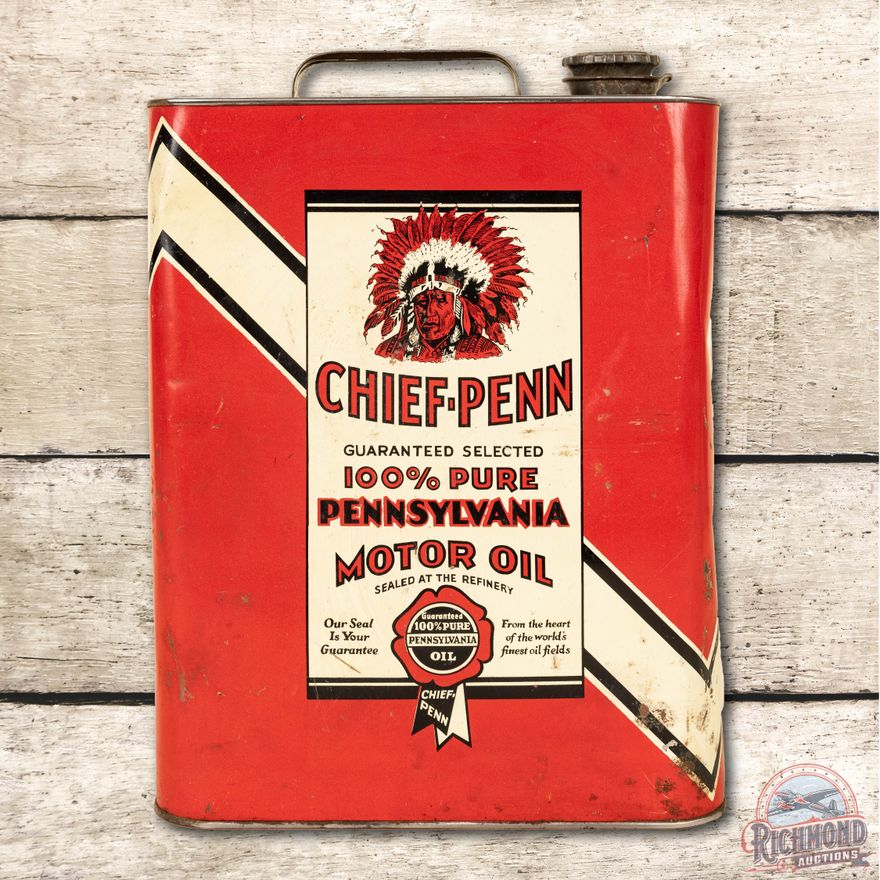 Chief-Penn Two Gallon Motor Oil Can w/ Indian TAC 8