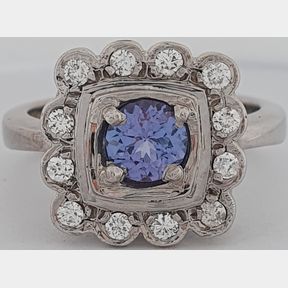 9CT WHITE GOLD RING WITH 0.500CT TANZANITE & 0.240CT DIAMONDS - 51929/361