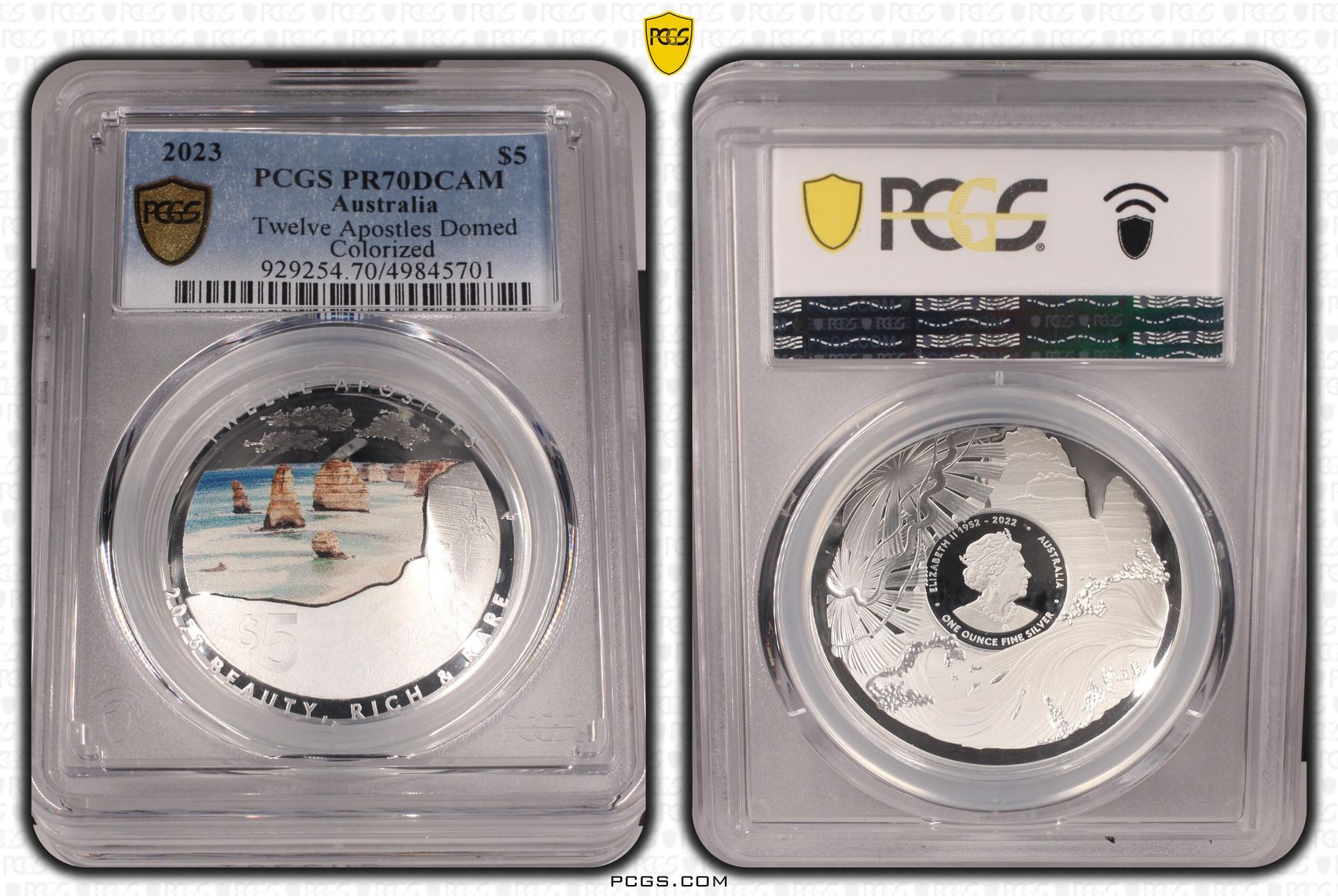 Twelve Apostles Domed Colorized POP 19/0, Five Dollar, 2023, PCGS PR70DCAM