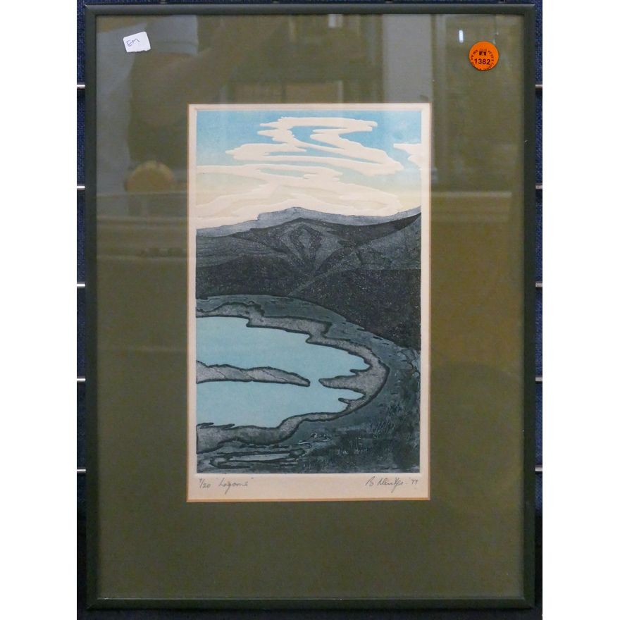 Lagoons 1977 Embossed Etching Framed 16''x11.5''