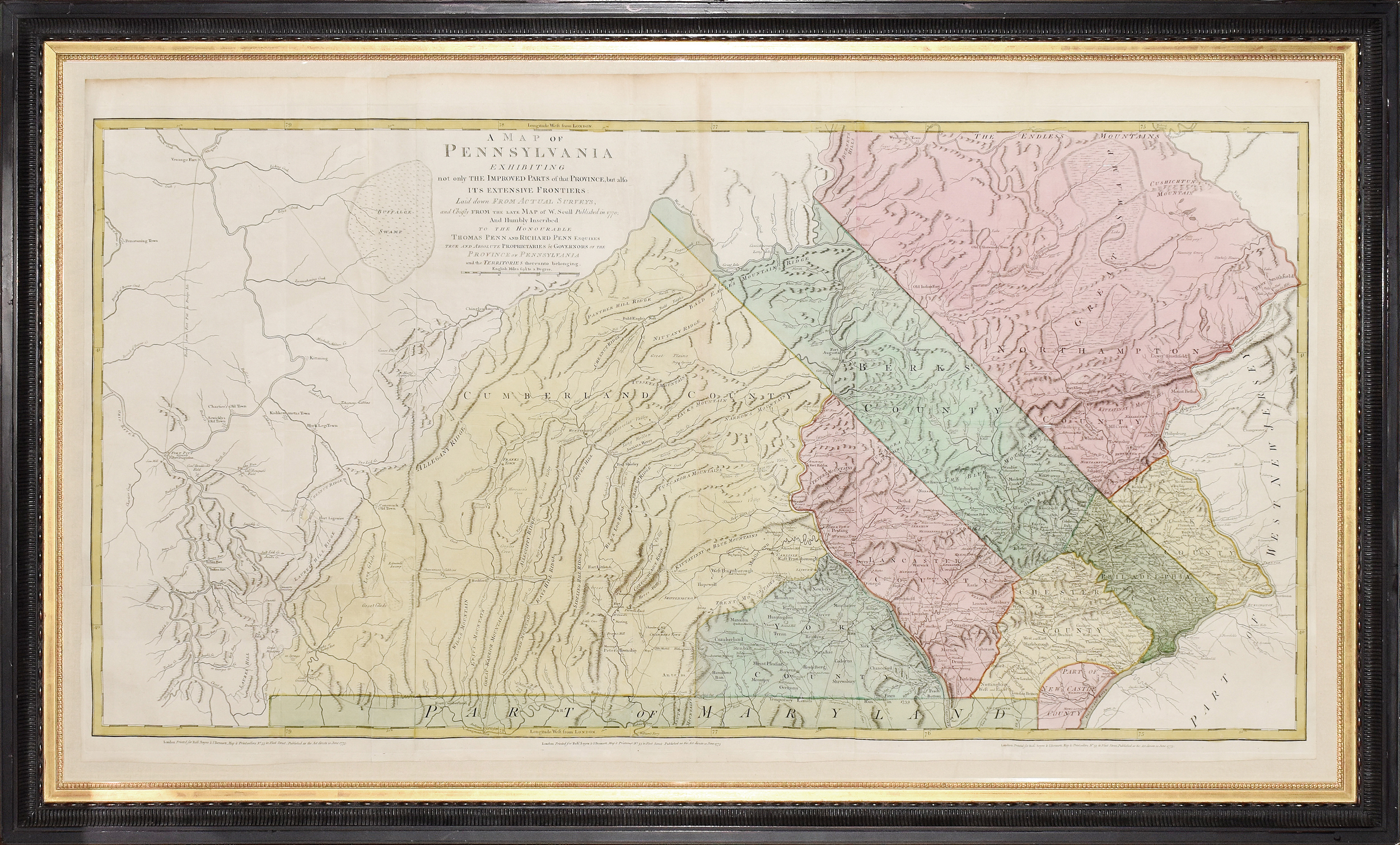 Scull's engraved map of Pennsylvania from Jefferys's 1776 American Atlas