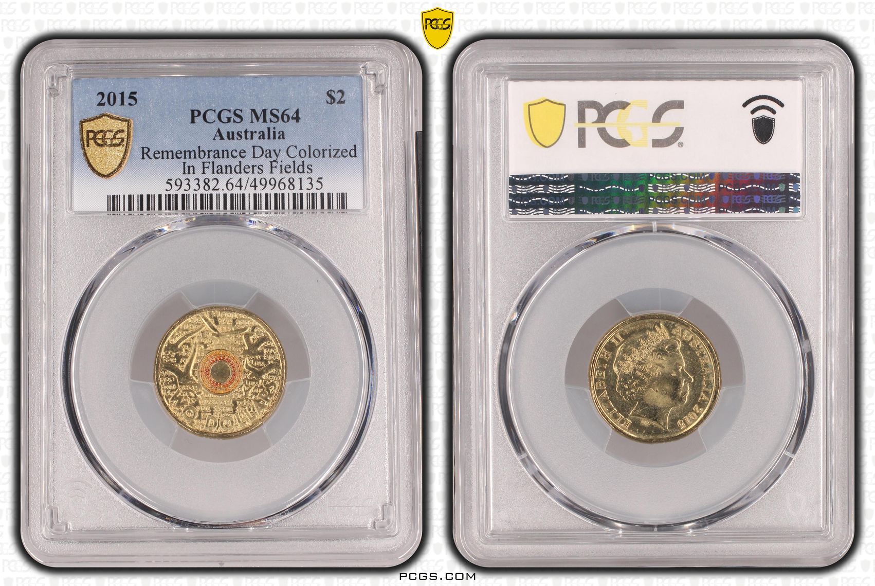 Remembrance Day Colorized - In Flanders Fields , Two Dollar, 2015, PCGS MS64