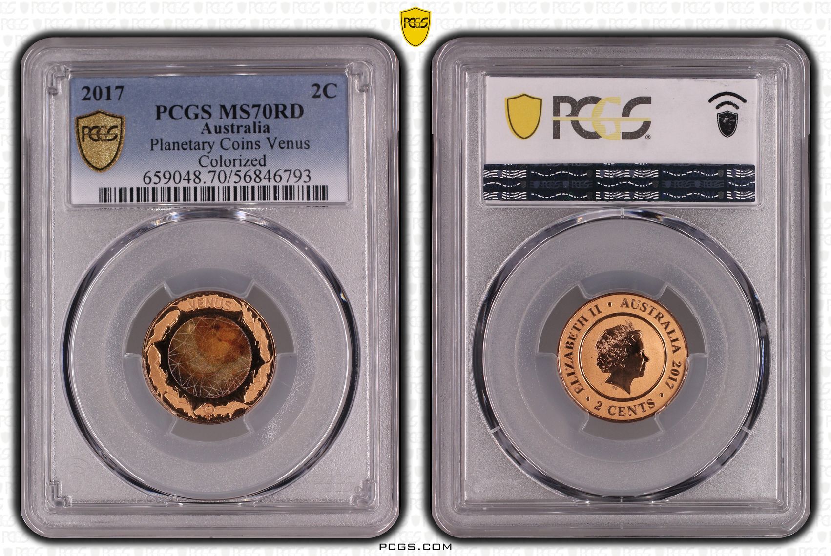 Planetary Coins Venus Colourised, Two Cent, 2017, MS70RD