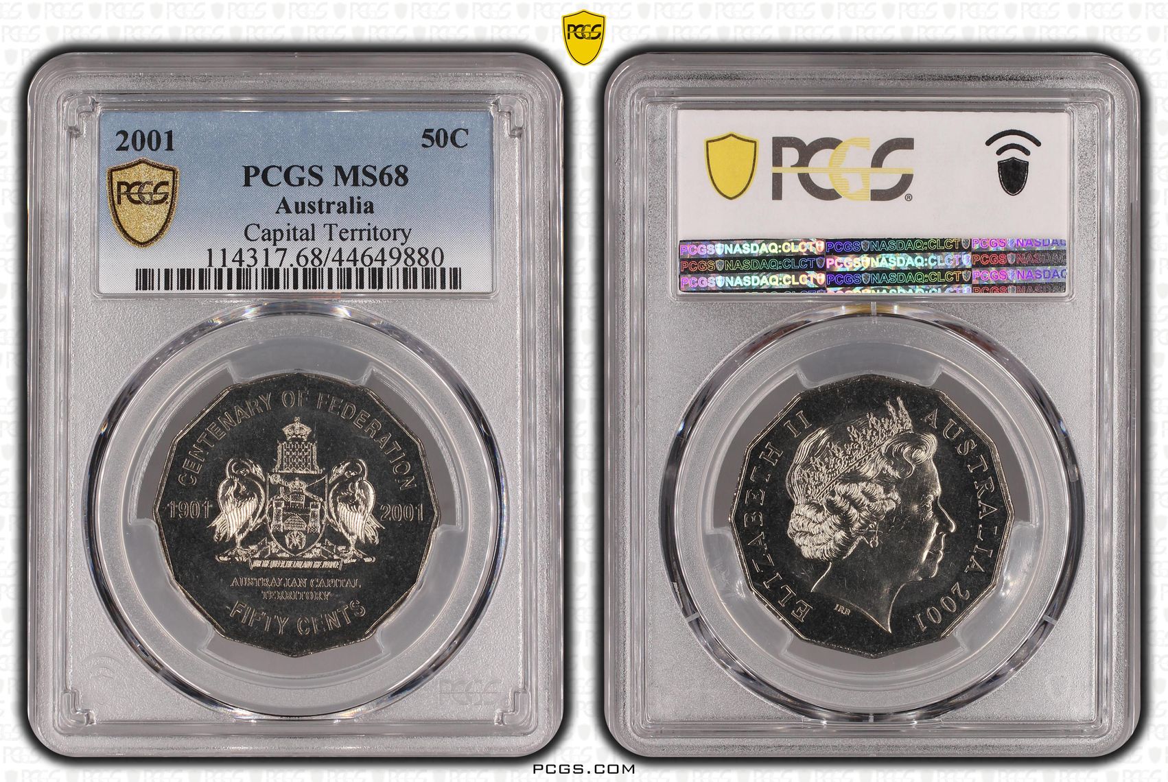 2001 Australia Fifty Cent, 50c Capital Territory PCGS - MS68 -880