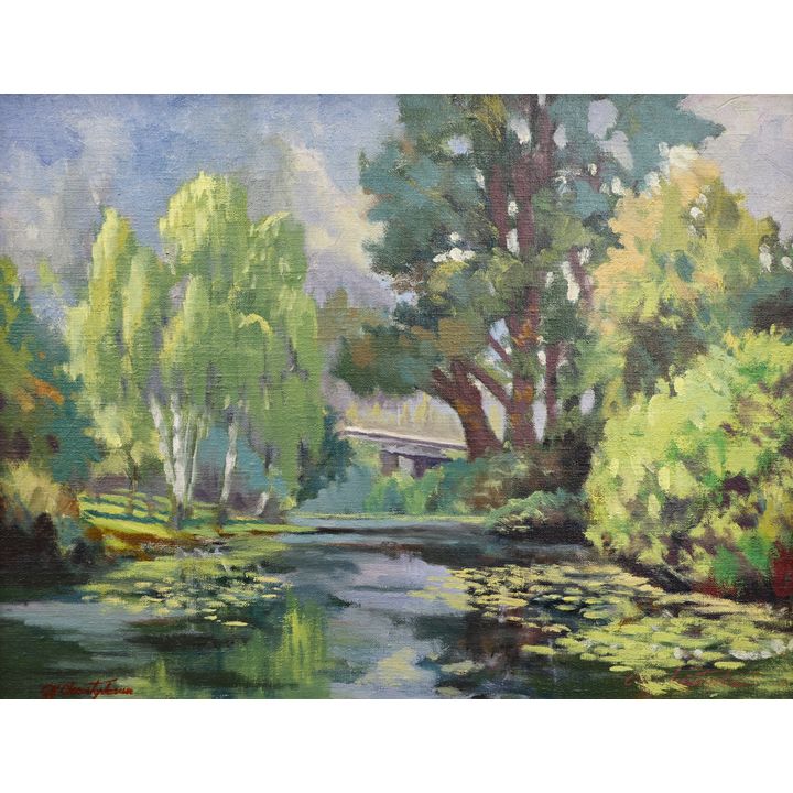 Carl Christophersen (WA) ''Arboretum'' Oil on Canvas Framed 18.5''x22.5''