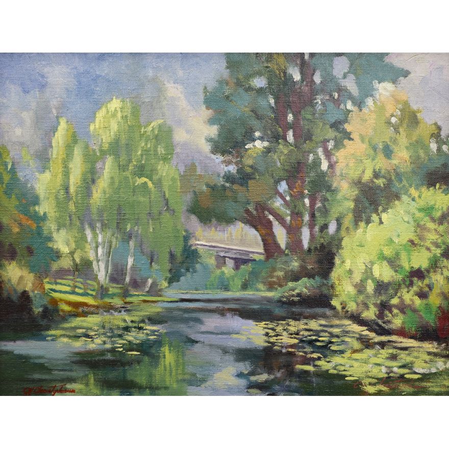 Carl Christophersen (WA) ''Arboretum'' Oil on Canvas Framed 18.5''x22.5''