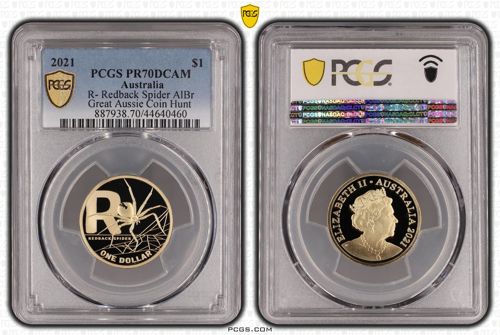 R- Redback Spider AlBr, POP 20/0, One Dollar, 2021, PCGS PR70DCAM