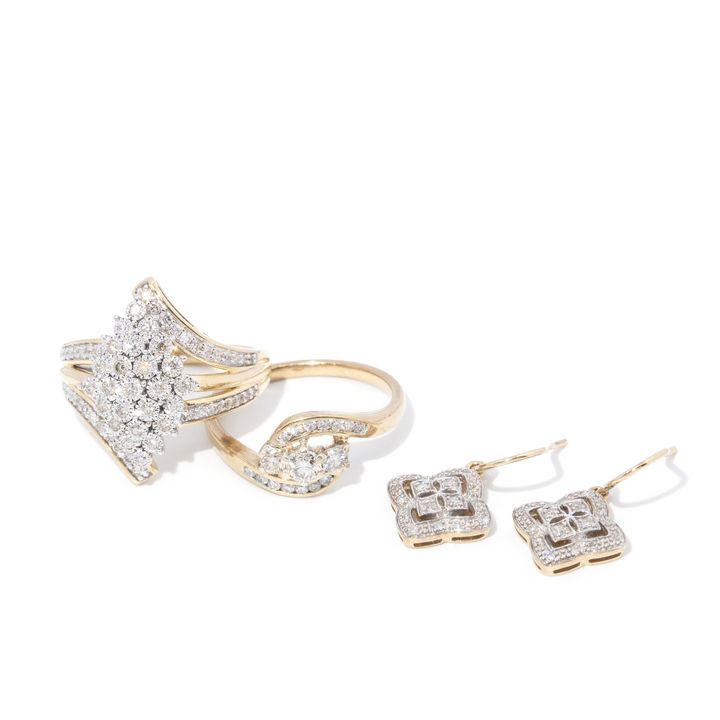 2 Diamond Rings and a Pair of Diamond Earrings
