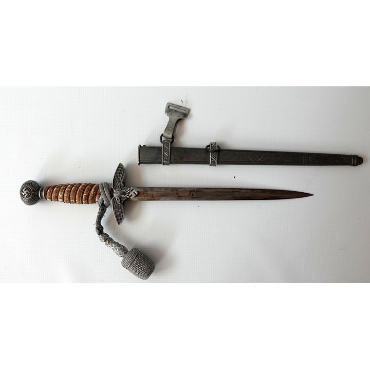 GERMAN WHITE METAL HANDLED DAGGER AND SHEATH