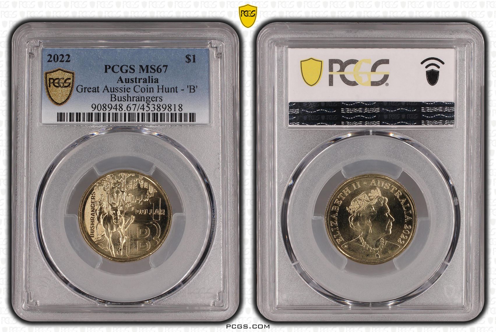 2022 Australia One Dollar, $1 Great Aussie Coin Hunt - 'B' PCGS - MS67 POP 2/0 -818