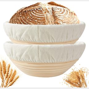 2 X 9 INCH ROUND BREAD PROOFING BASKET 9 INCH: SET OF 2 ROUND BANNETON SOURDOUGH PROOFING BOWLS FOR ARTISAN BREAD MAKING FOR PROFE