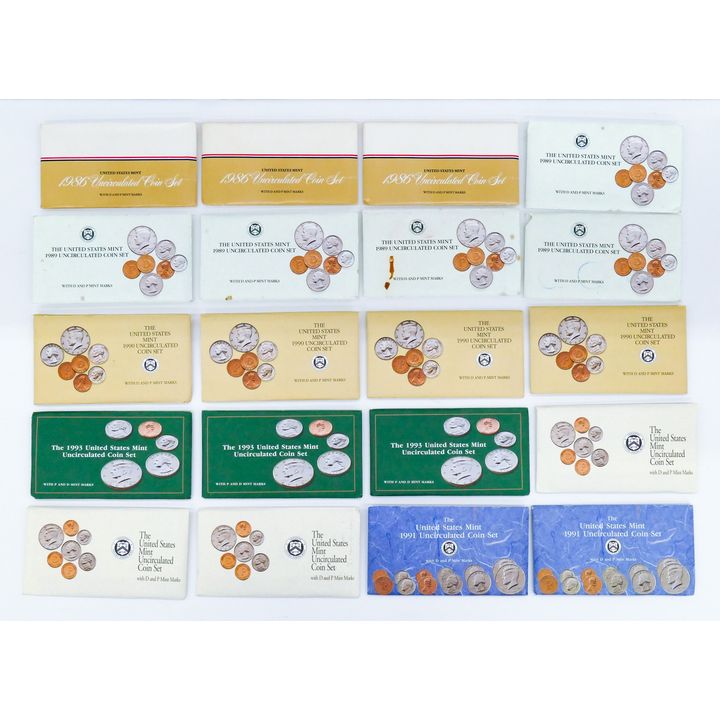 Box 20pc US Mint Uncirculated Coin Sets 1986-1993