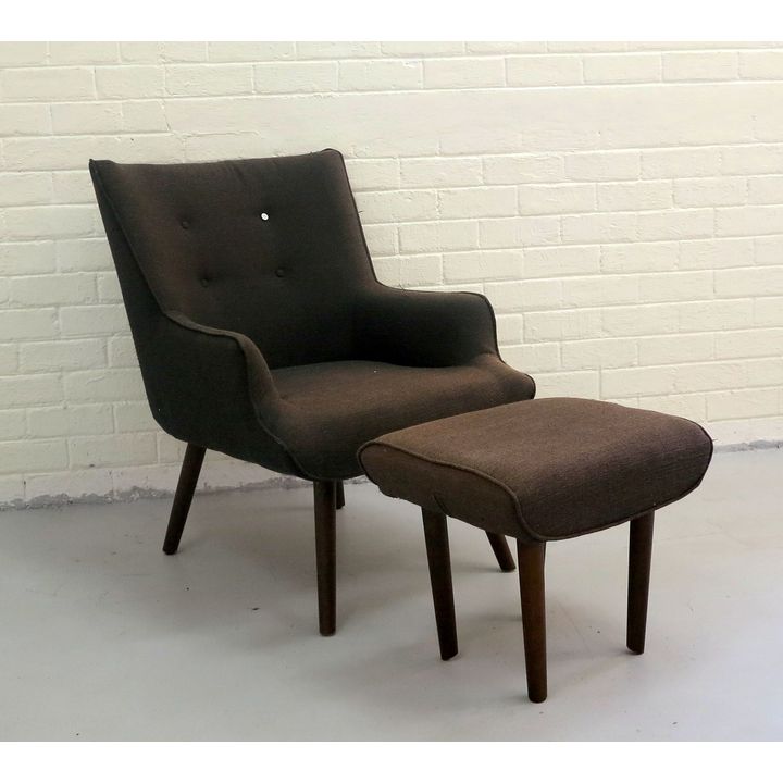 UPHOLSTERED ARMCHAIR AND FOOTSTOOL