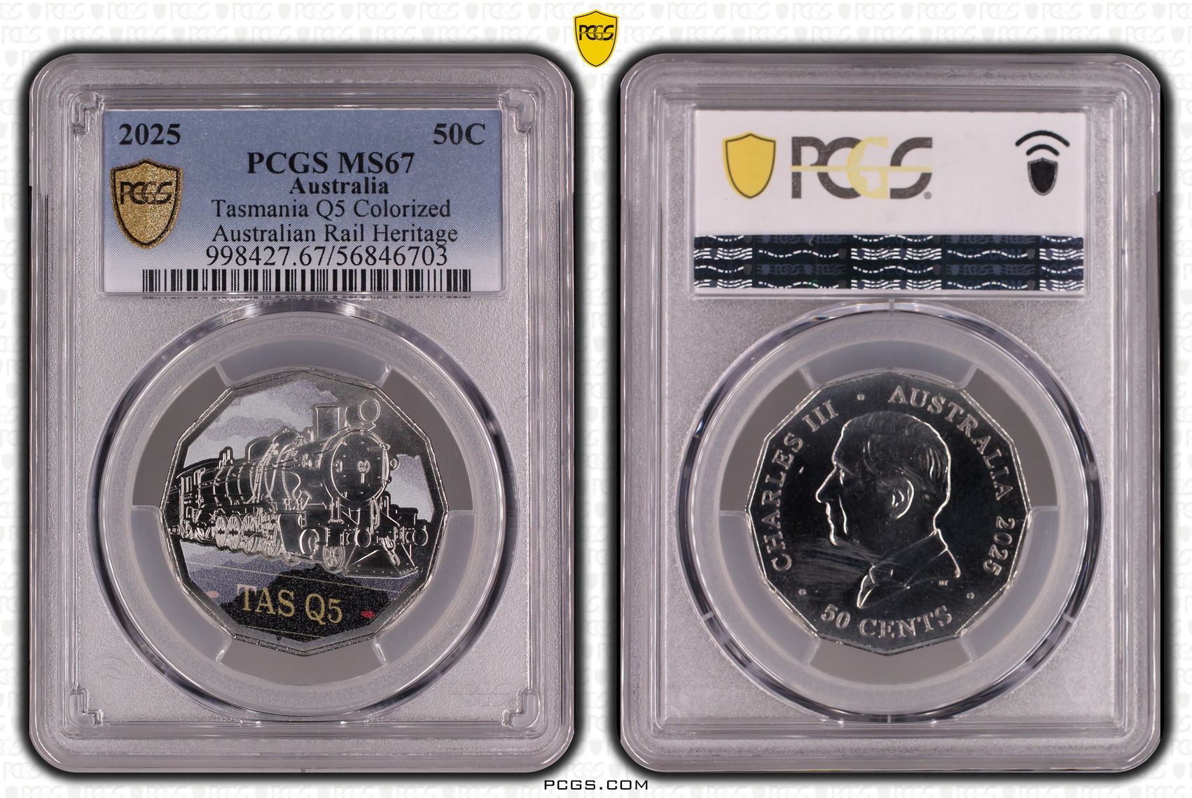 Tasmania Q5 Colourised Australian Rail Heritage, Fifty Cent, 2025, MS67