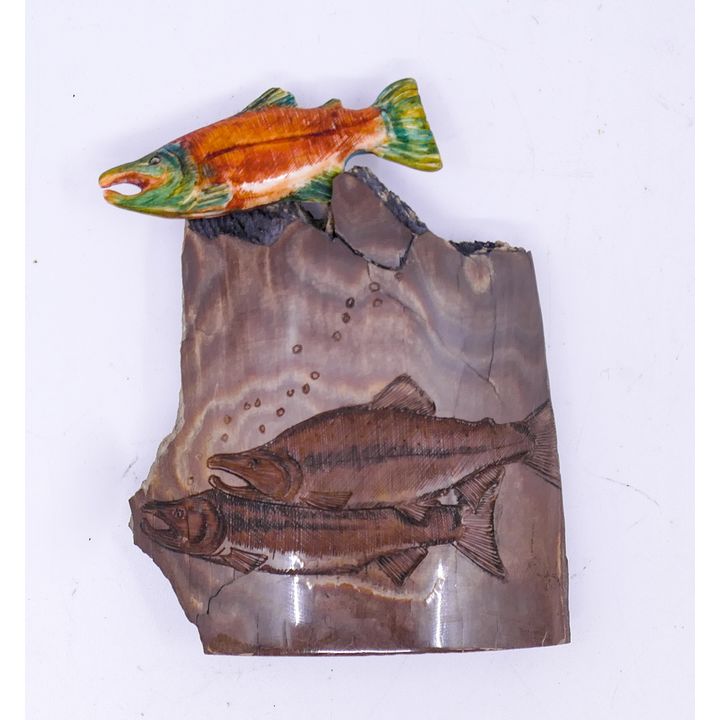 Linda Petree Alaskan Scrimshawed Salmon Sculpture- 3''