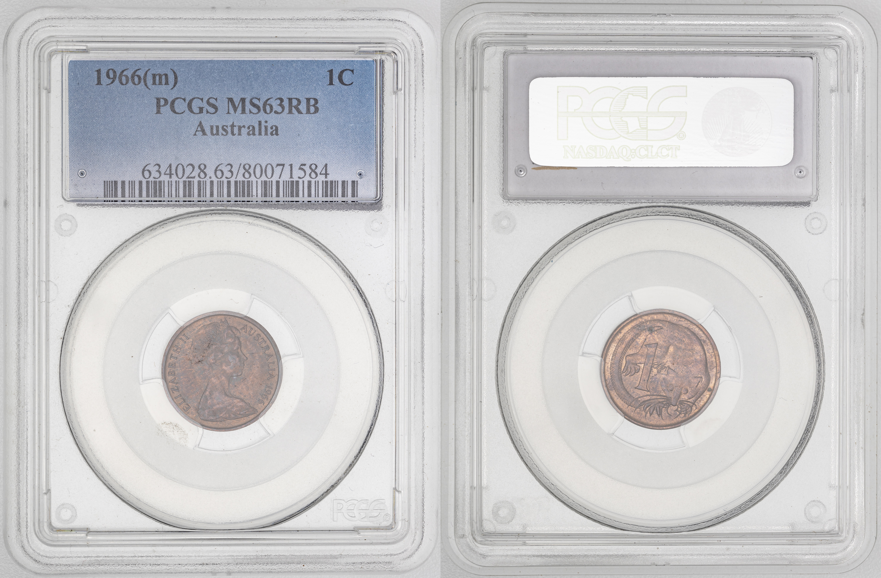 46 · Elizabeth II, One Cent, 1966(m), PCGS MS63RB