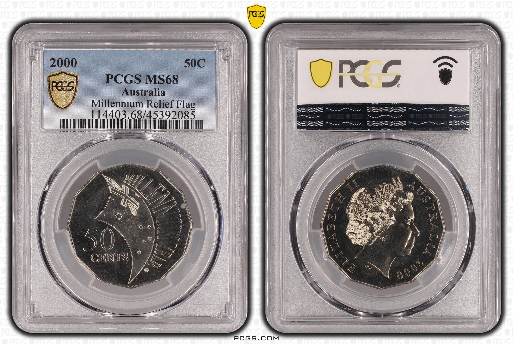 2000 Australia Fifty Cent, 50c Millennium Relief Flag PCGS - MS68 -085