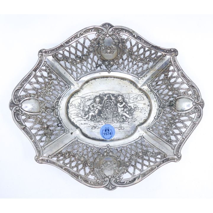 Ornate German 800 Silver Pierced Putti Bowl 8.5'' - 185 Grams